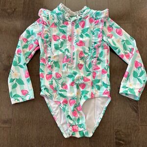 Tommy Bahama Girls Long Sleeve Rashguard Swimsuit Ruffle Strawberries Summer 3T